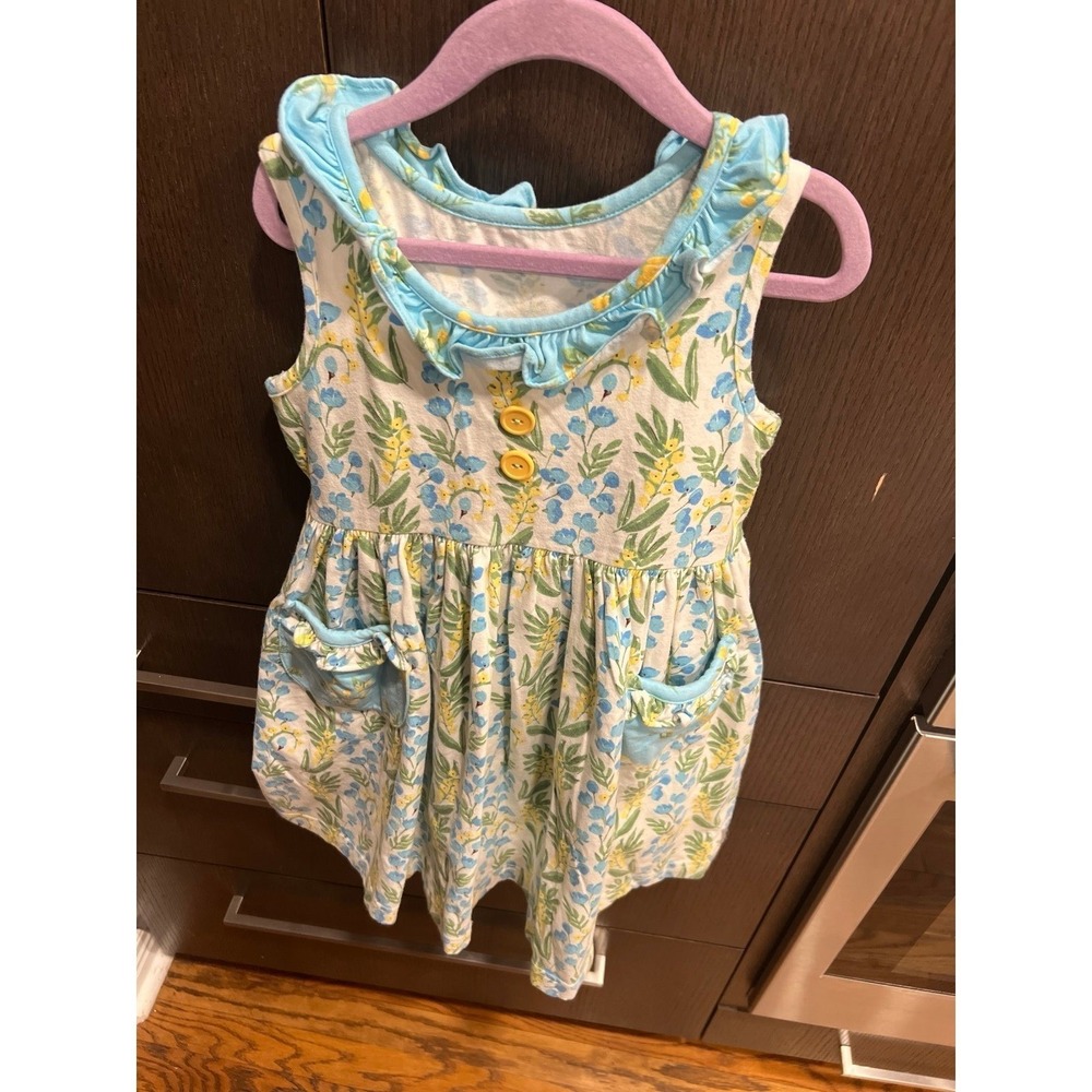 Eleanor Rose sleeveless A-line mini dress blue yellow flower girls 6